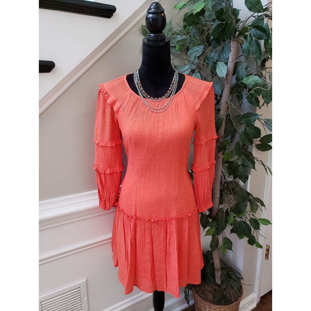 Harper 241 A-Line Dress Womens Small Coral Balloon Sleeve Frill Hem Lined
